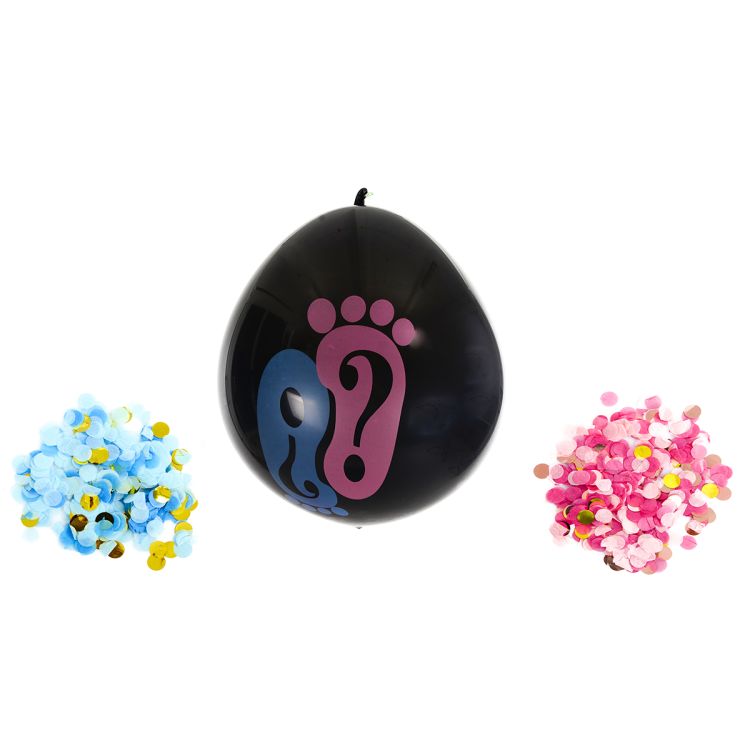 Balon Jumbo negru descoperire gen cu confetti roz și bleu