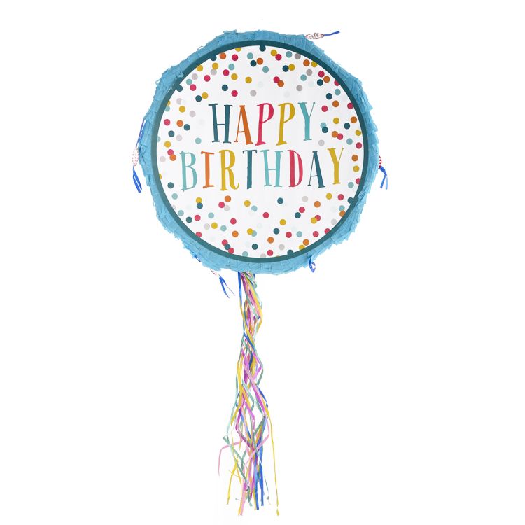 Pinata rotunda Happy Birthday bleu - 44 cm