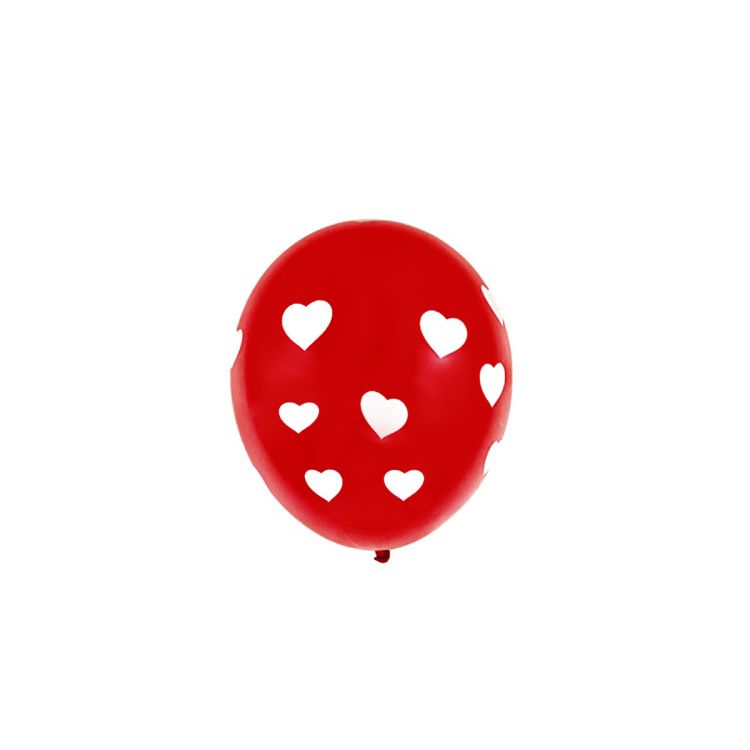10 baloane roșii cu inimi albe - 28 cm