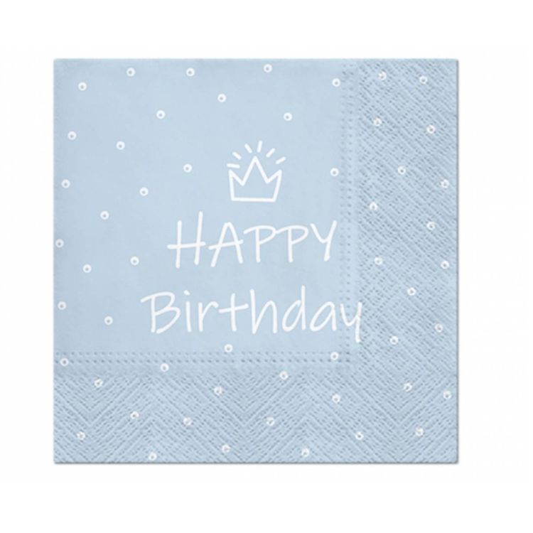 20 șervețele bleu Happy Birthday - 33 x 33 cm