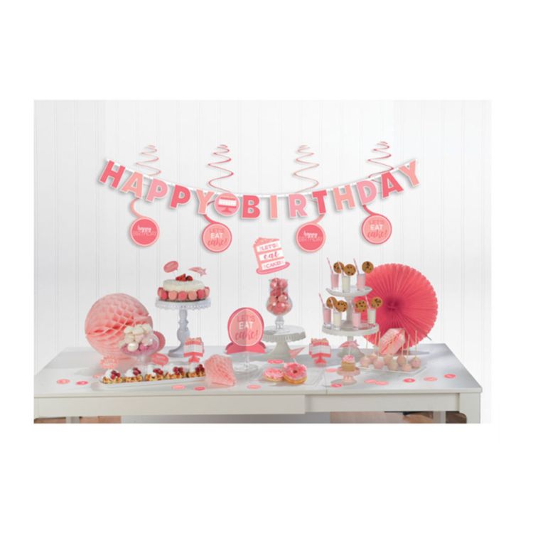 37 decorațiuni Happy Birthday cu roz