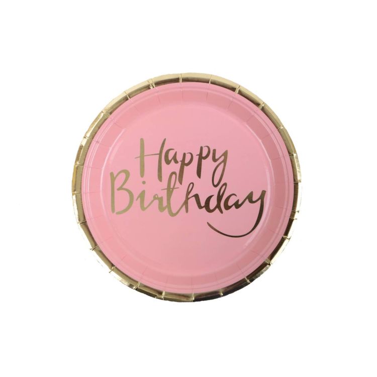 6 farfurii roz Happy Birthday - 17 cm
