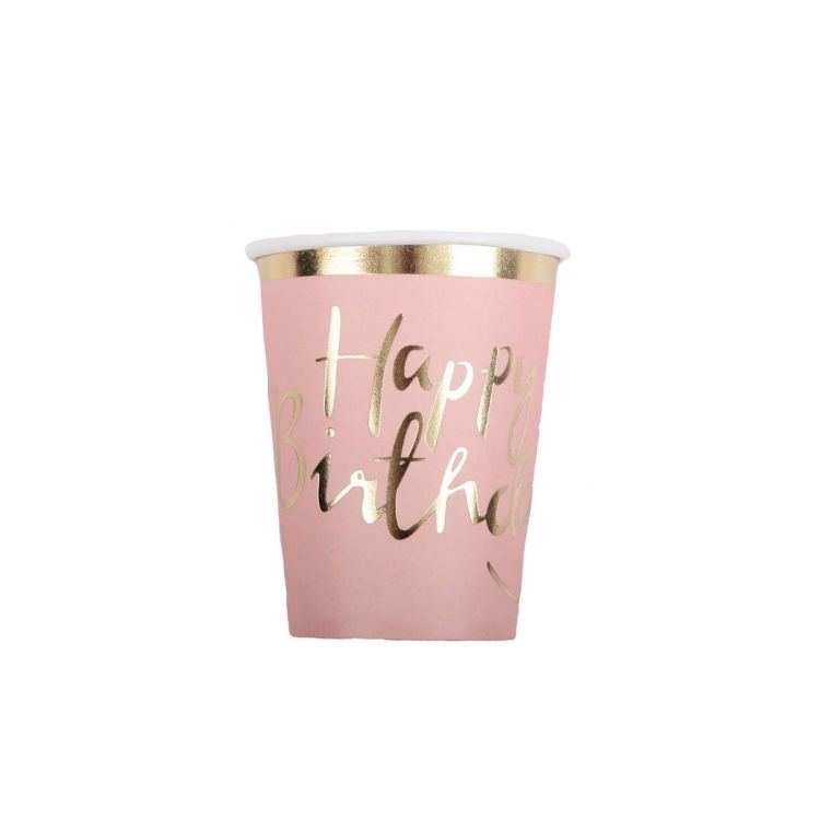 6 pahare roz Happy Birthday - 200 ml