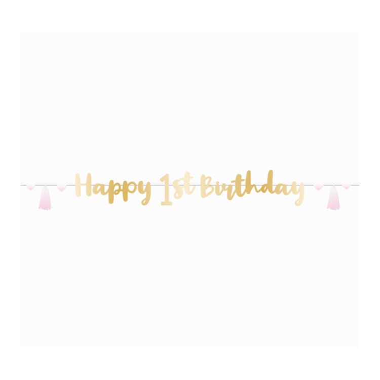 Banner 1st Birthday roz cu auriu - 180 cm