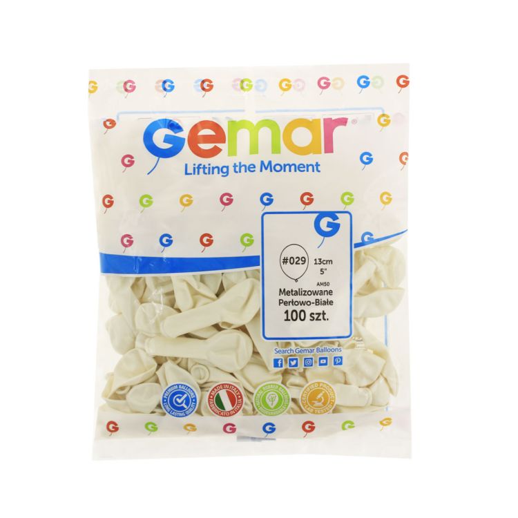 100 baloane alb perlat Gemar - 12 cm