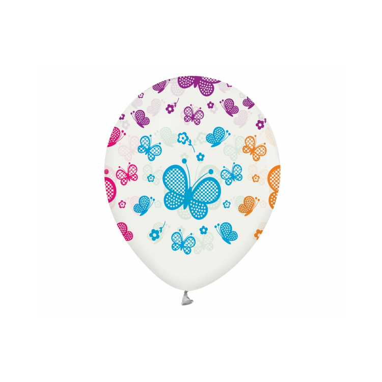 5 baloane albe cu fluturi - 30 cm
