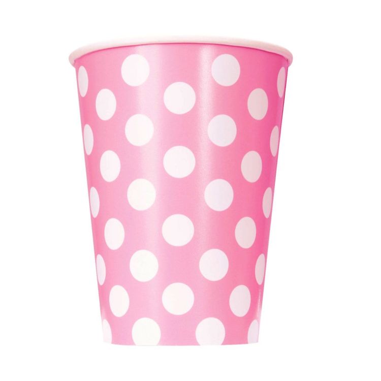 6 pahare roz deschis cu buline albe - 354 ml