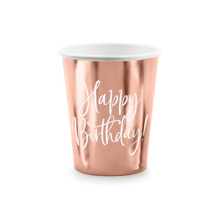 6 pahare roz gold Happy Birthday - 260ml	
