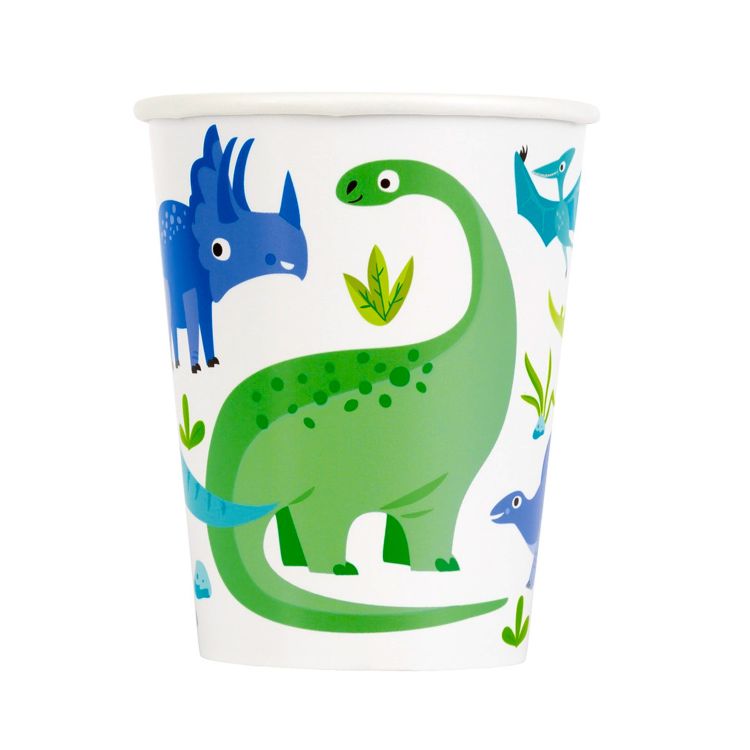 8 pahare albe cu dinozauri - 266 ml