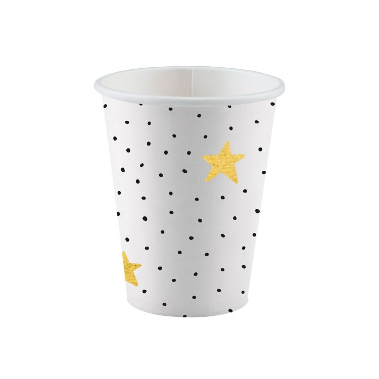 8 pahare albe cu steluțe aurii - 250 ml