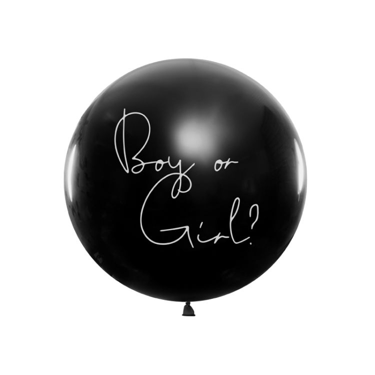 Balon jumbo negru descoperire gen cu confetti roz - 1 m