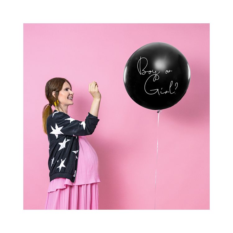 Balon jumbo negru descoperire gen cu confetti roz - 1 m