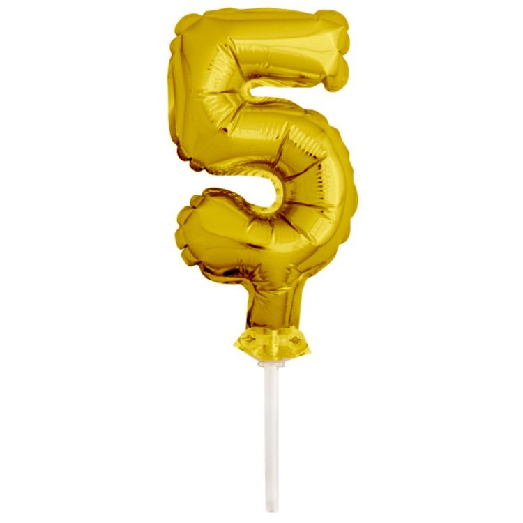 Mini balon decorativ cifra 5 auriu - 12 cm