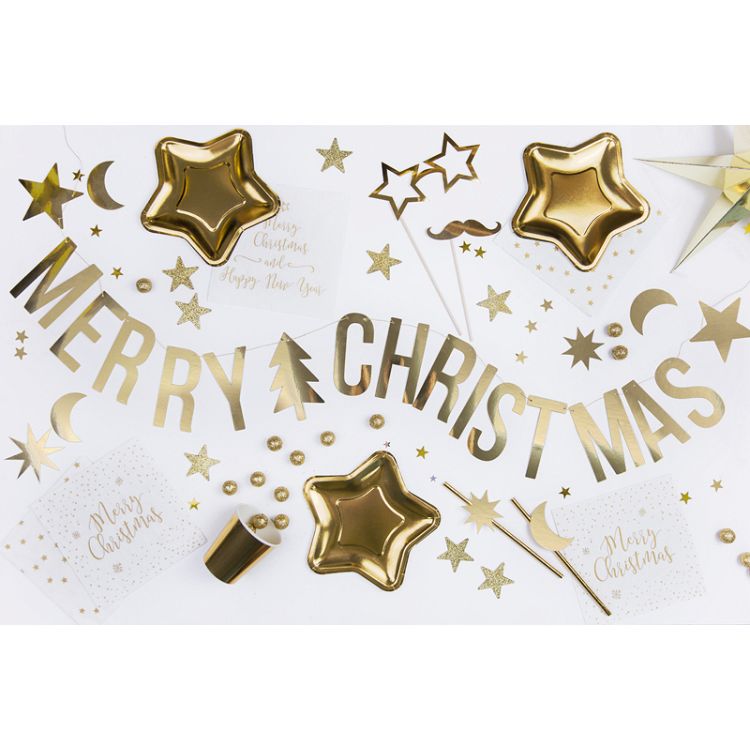 Mini banner auriu Merry Christmas