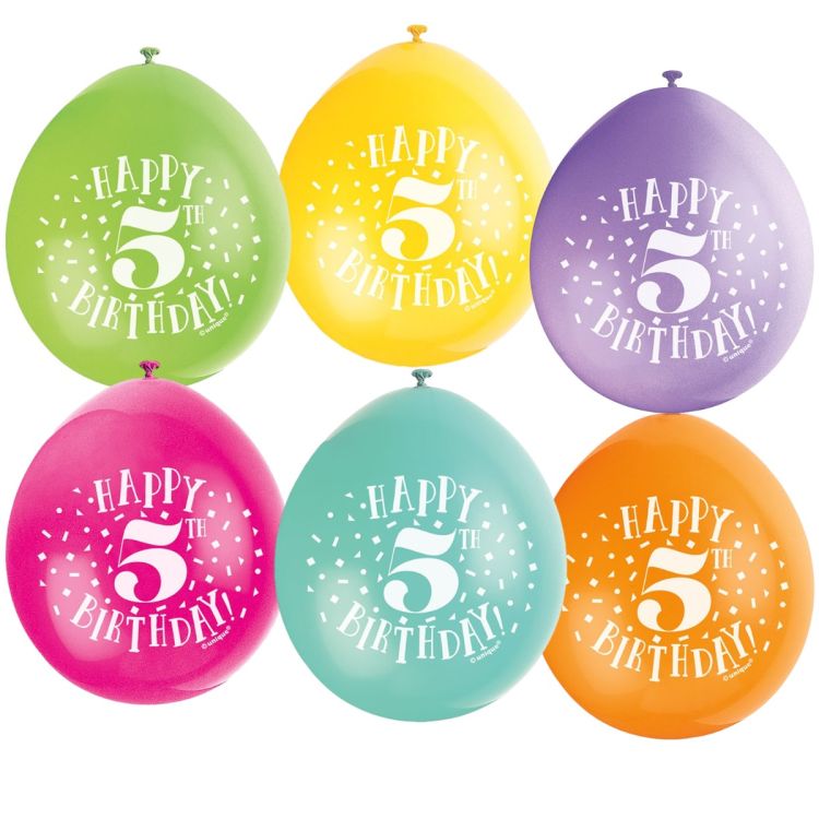 10 baloane aniversare cu cifra 5 - 22 cm