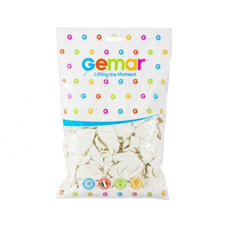 100 baloane albe Gemar - 30 cm