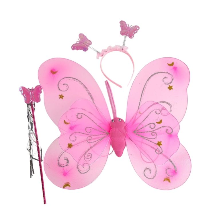 Aripi de fluture roz deschis cu sclipici si accesorii