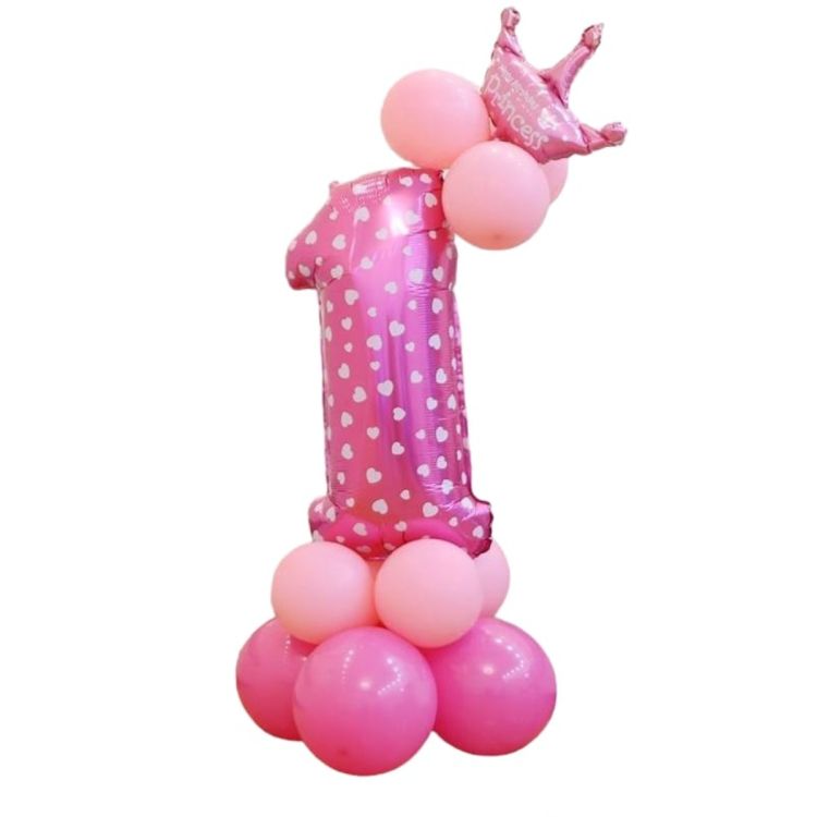 Balon decorativ roz cu inimi cifra 1