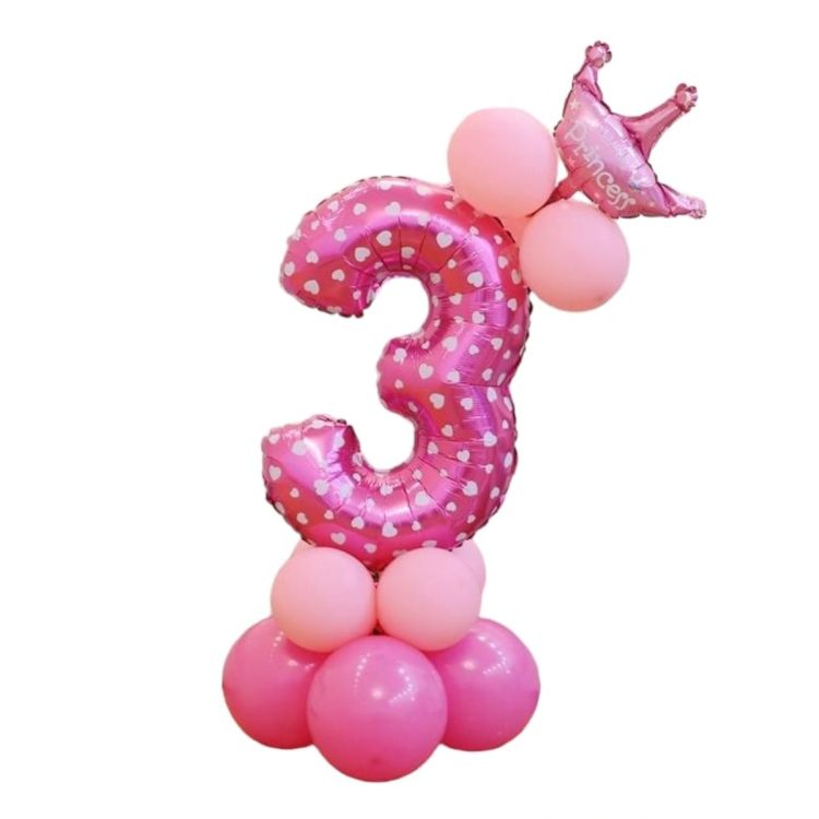Balon decorativ roz cu inimi cifra 3