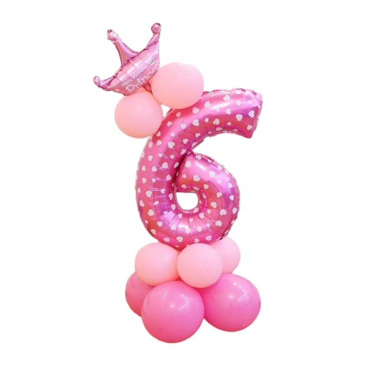 Balon decorativ roz cu inimi cifra 6