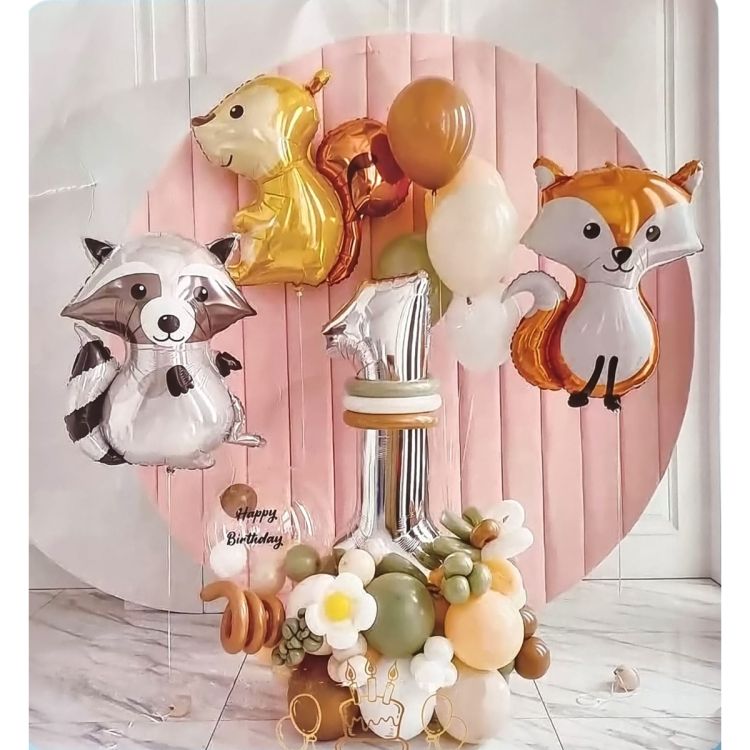 Set Baloane Animale și Cifra 1 - Decor pentru Prima Aniversare