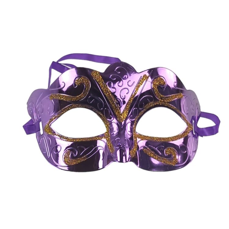 Masca de carnaval mov cu aspect metalic si sclipici