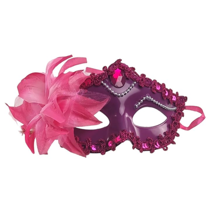 Masca venetiana fuchsia cu floare