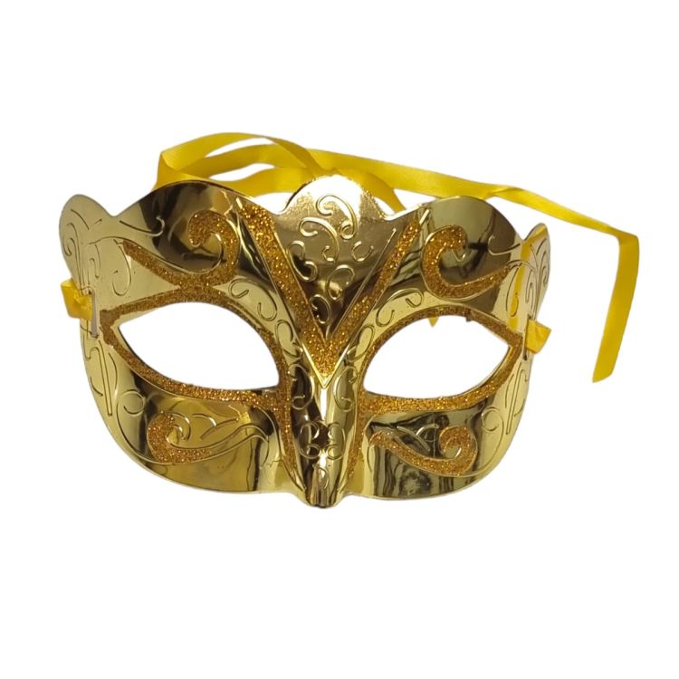 Masca de carnaval aurie cu aspect metalic sclipici