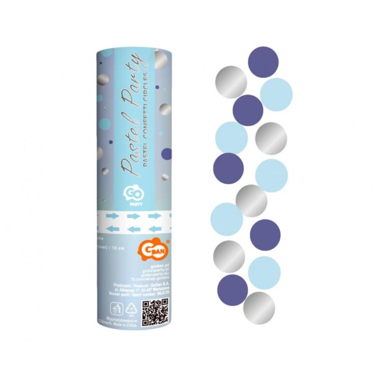 Mini tun confetti argintiu-bleu-albastru - 14.5 cm
