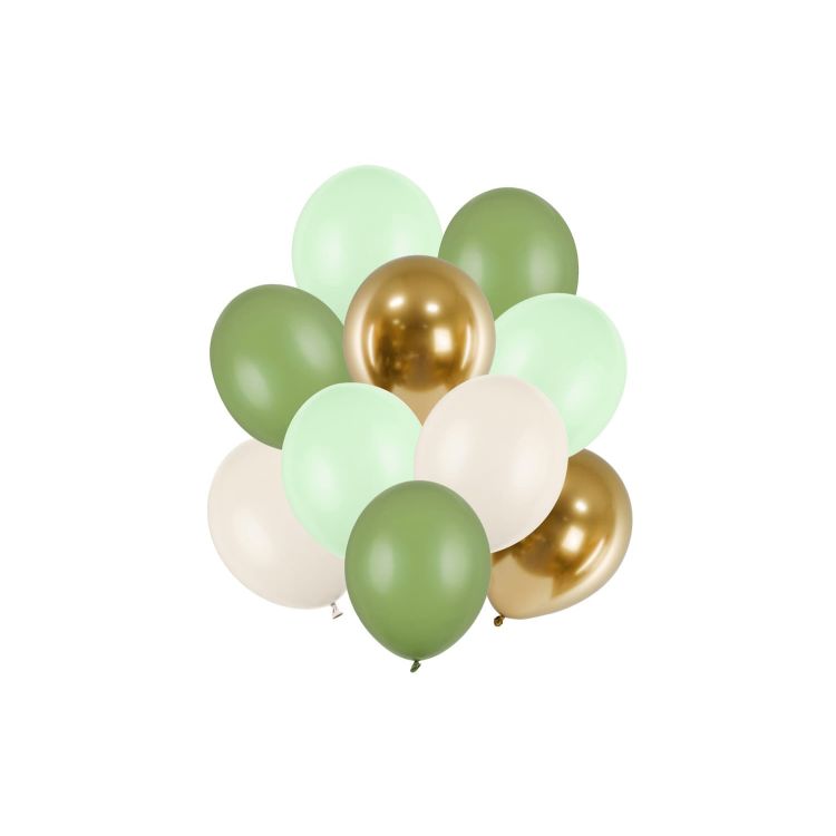 10 Baloane Verde Pastel cu Auriu
