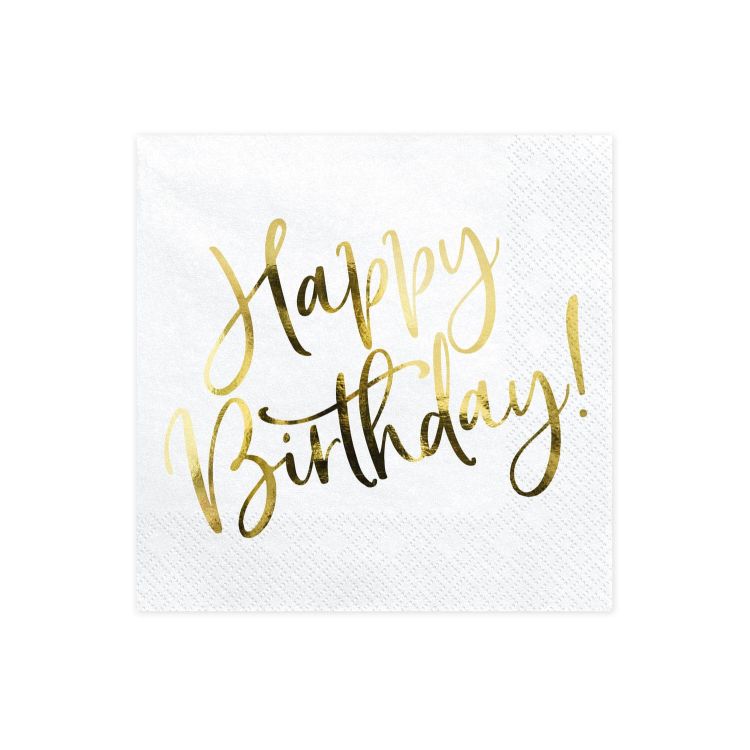 20 Șervețele Happy Birthday cu Auriu