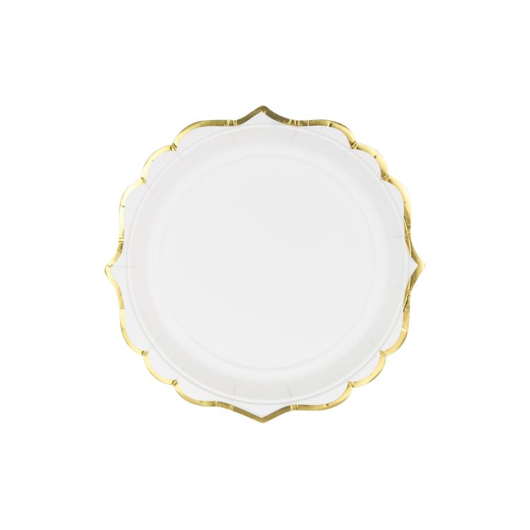 6 Farfurii Albe cu Auriu 18.5 cm