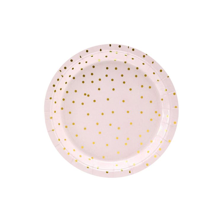 6 Farfurii Roz cu Buline Aurii 18 cm