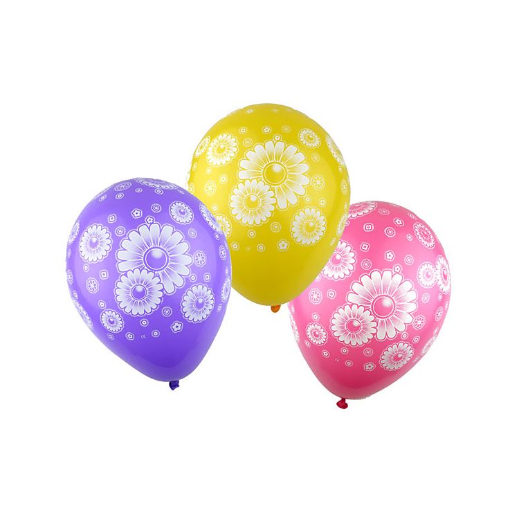10 baloane latex cu floricele albe - 29 cm