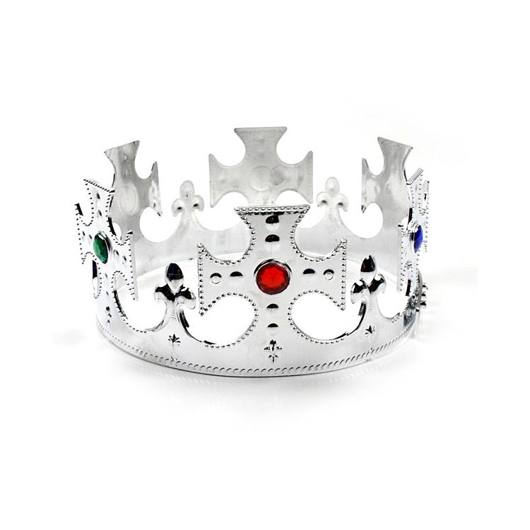 Coroana argintie de rege cu pietre colorate