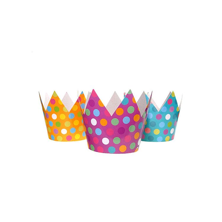 Coronite party de carton colorat - set de 6 coroane asortate cu buline colorate