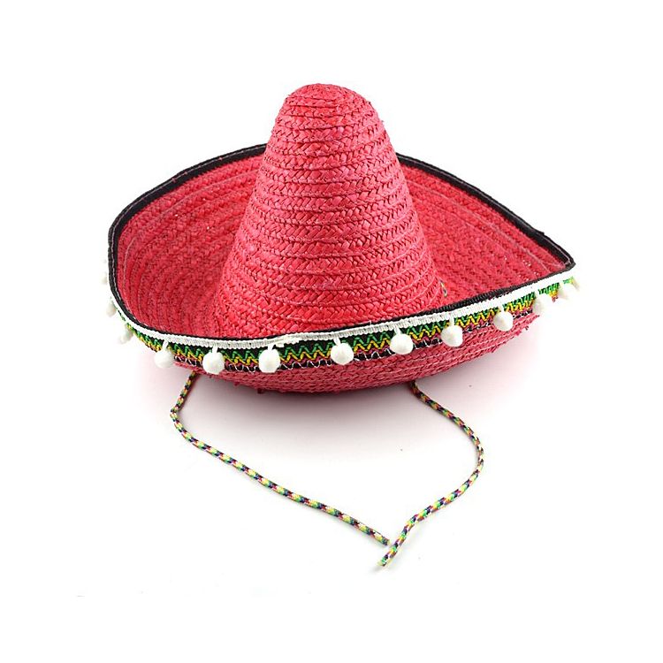 Sombrero mexican rosu cu ciucuri albi