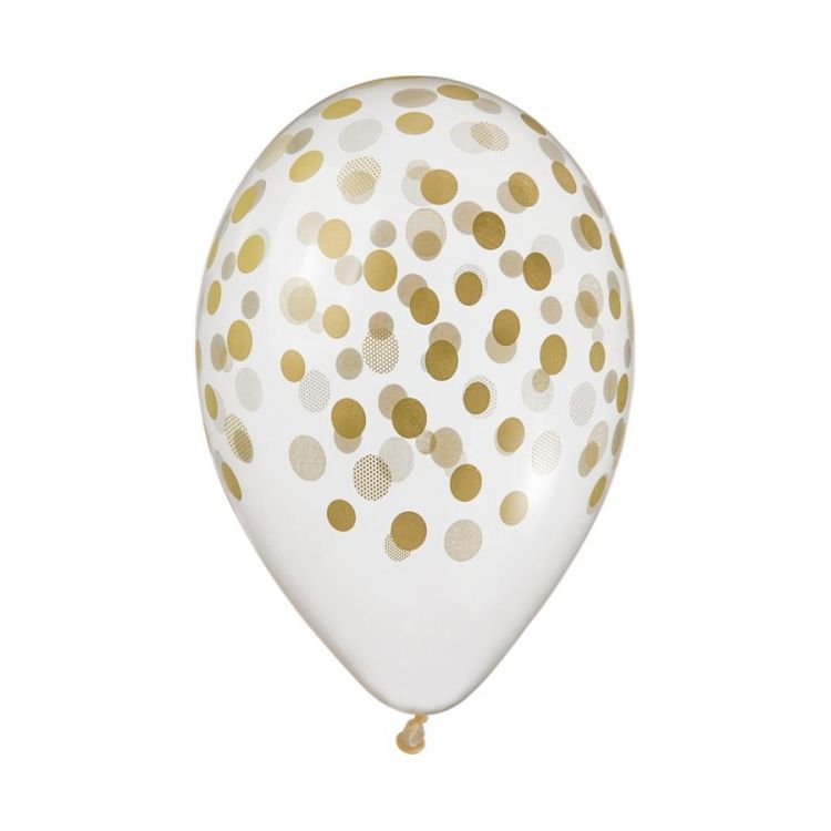 5 baloane transparente cu buline aurii 30 cm