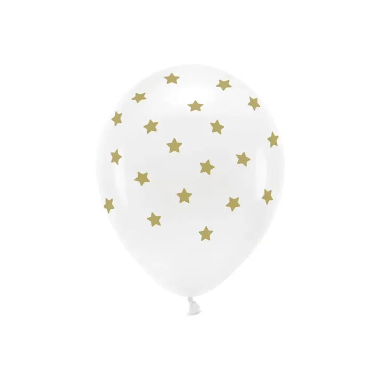6 baloane albe cu stelute aurii 33 cm