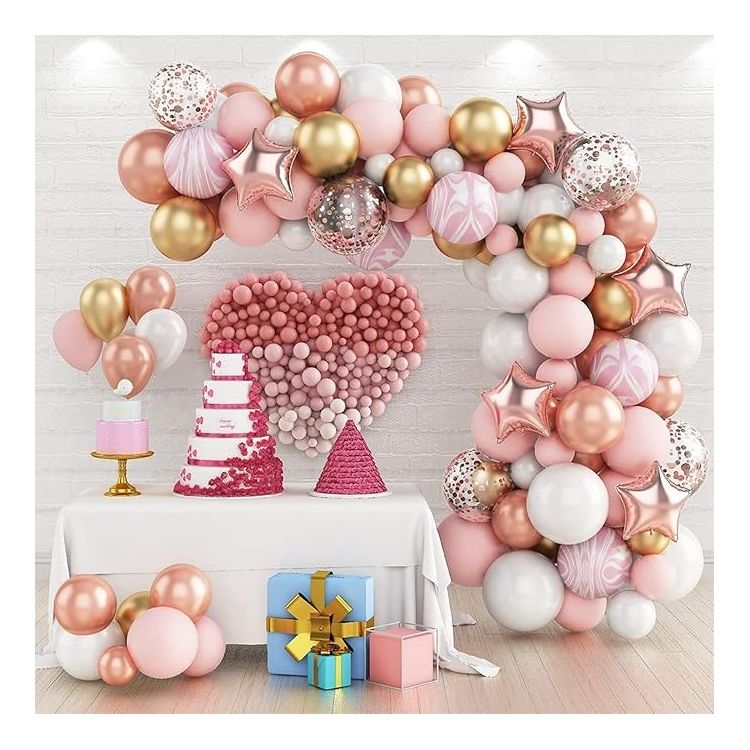 Set arcadă DIY baloane roz-auriu cu stele
