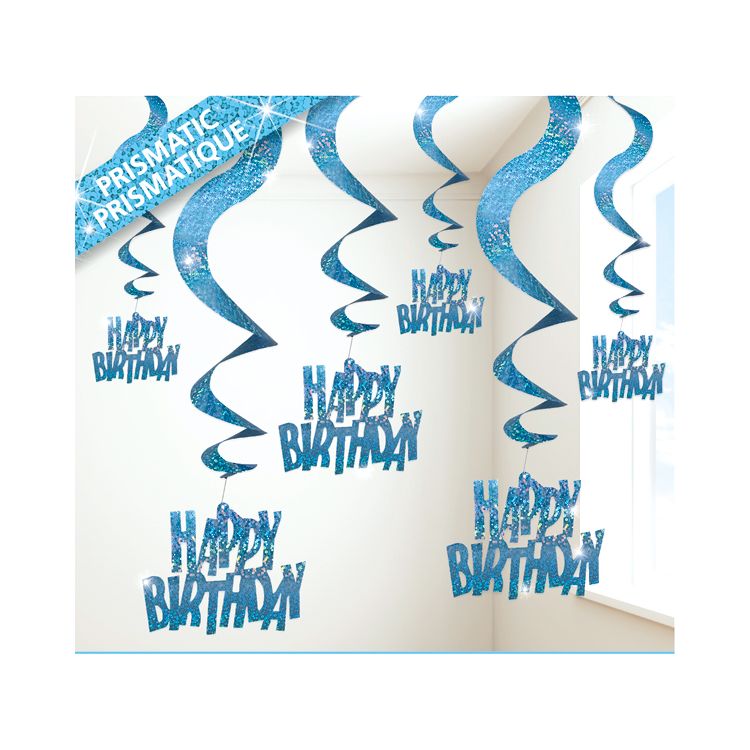 6 panglici Happy Birthday bleu