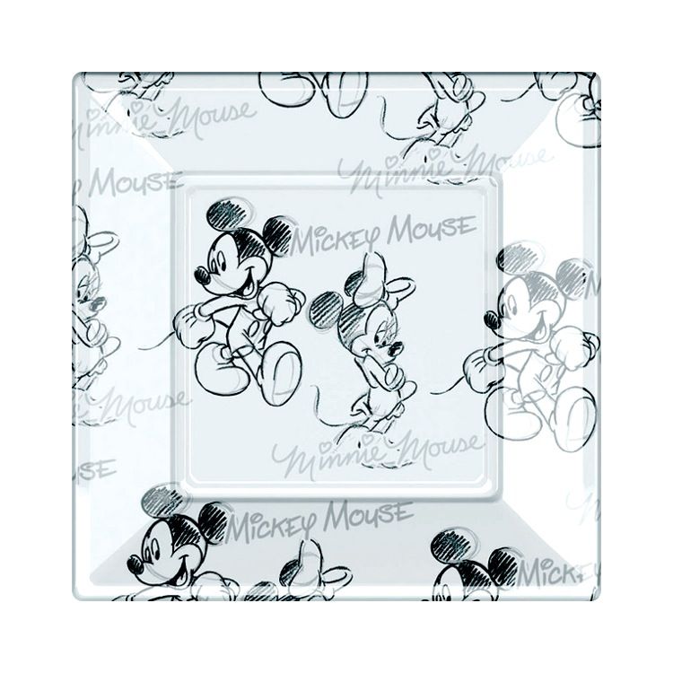 Farfurii patrate albe cu Mickey si Minnie 23 cm