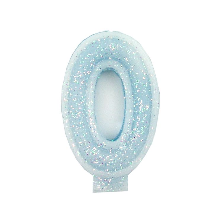 Lumanare bleu cu sclipici cifra 0