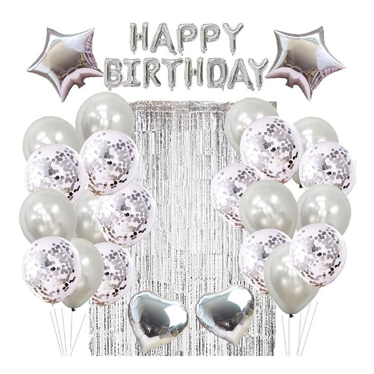 Kit Happy Birthday cu baloane argintii