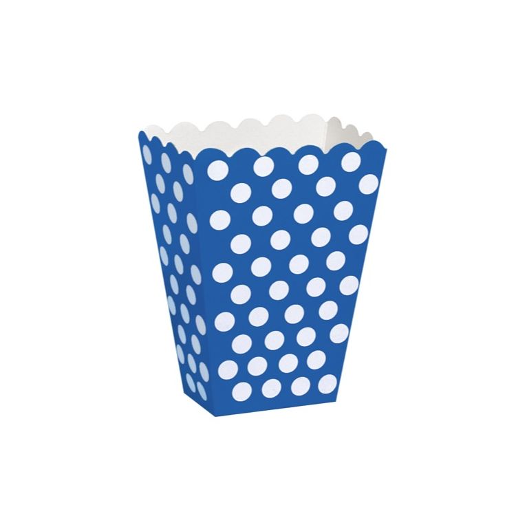 8 cutii albastre cu bulinute pentru popcorn