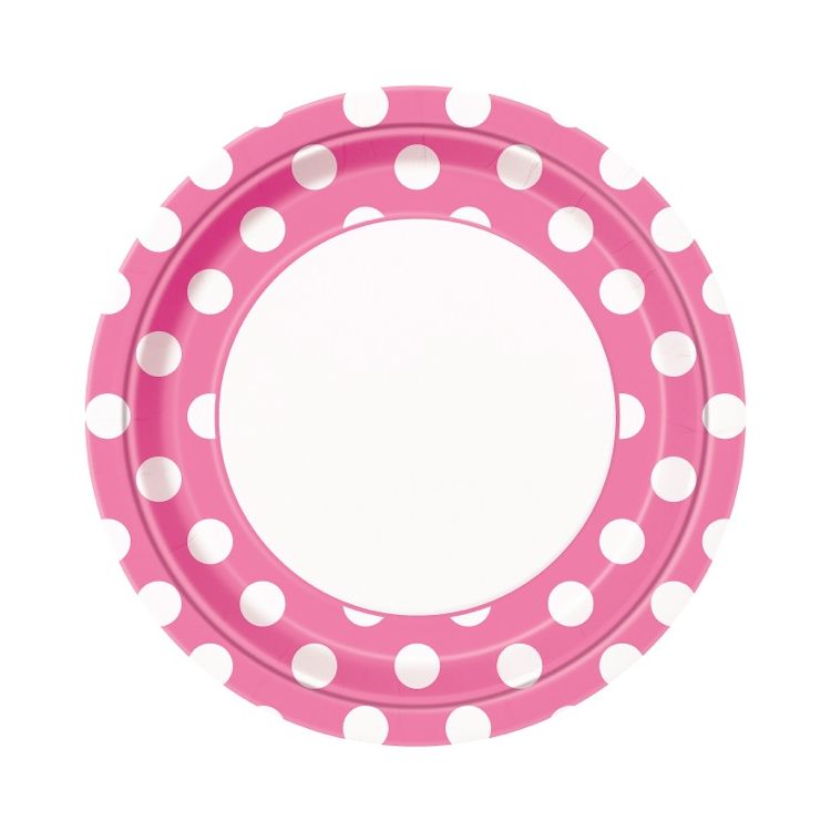 8 Farfurii roz cu buline - 21 cm