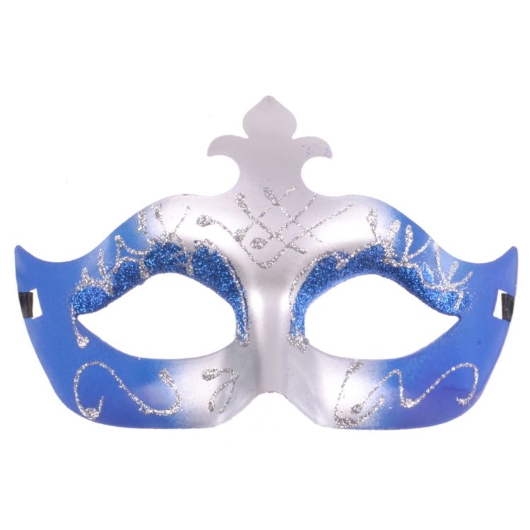Masca de carnaval albastra cu gri si sclipici